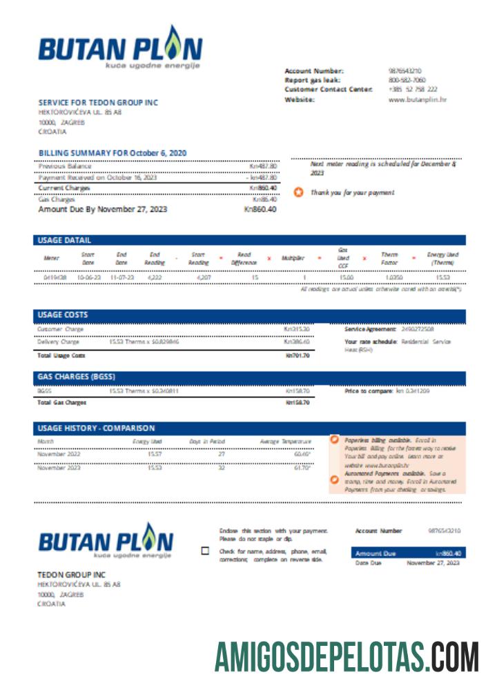BUTAN PLIN D.o.o. Projeto de lei de serviços públicos de gás, SCR exemplo real